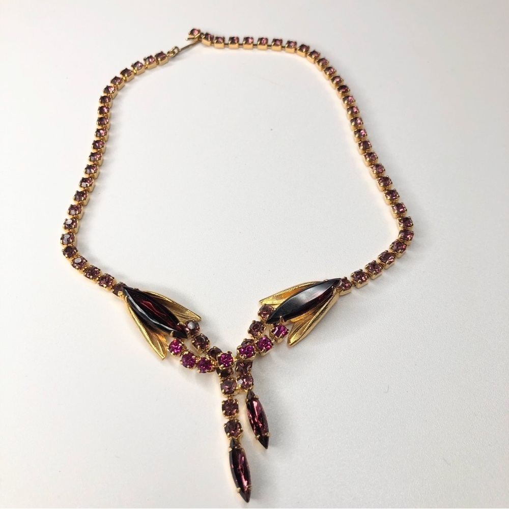 Vintage gold & purple crystal victorian style necklace